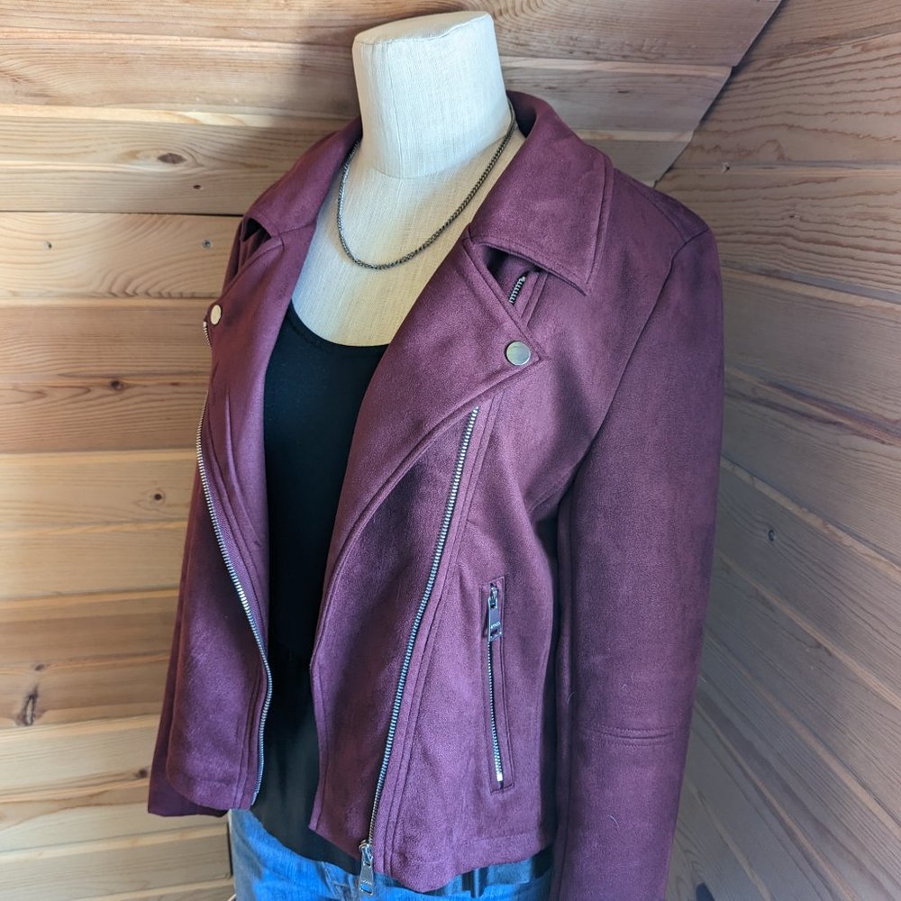 Vigoss Burgundy Faux Suede Moto Jacket